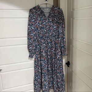 Grace Karin Blue Floral Long Sleeve Midi Dress